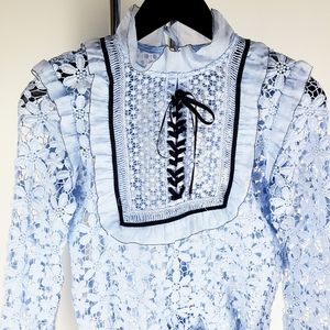 Roselani Crochet Top💙Blue Long Sleeve Ruffles